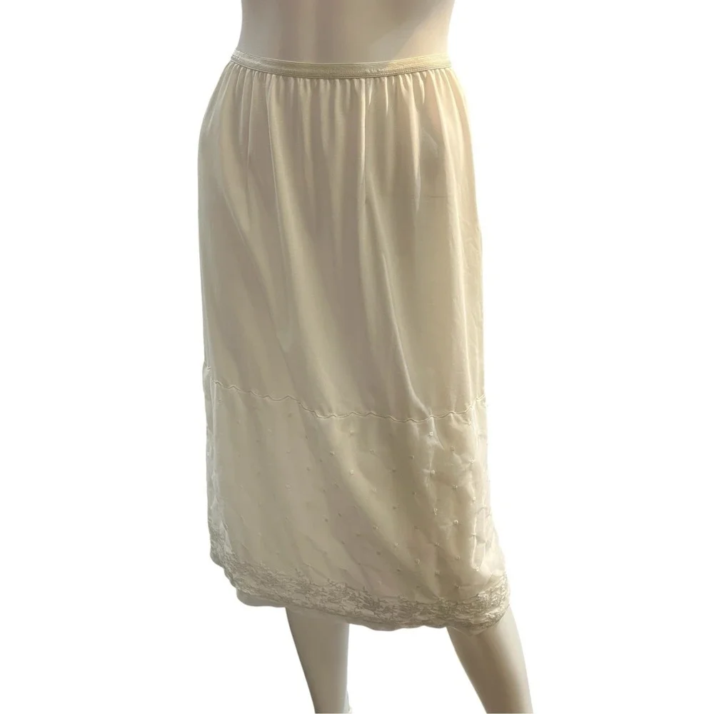 Vintage Sheer White Satin Skirt Embroidered Midi Fairy Romantic Feminine Cottage